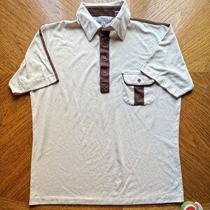 (L) PALMLAND VINTAGE Tan w/ Brown Trim on Pocket & Shoulder Seam Polo